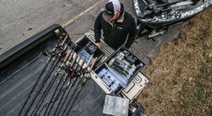 Truck with DECKED CargoGlide slide and DECKED drawers give fisherman easy access to rods and gear.