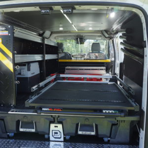 Shelving for cargo van with Ranger system and Bedslide drawers.