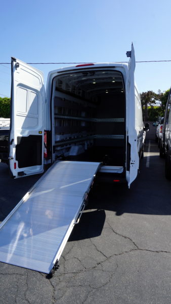 Rear view of extended Link ramp on upfitted cargo van.