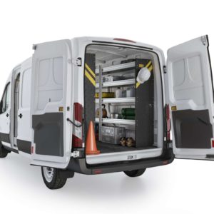 Ranger Design Ford Transit Contractor Package, FTM-10 Installed, Rear Driver View