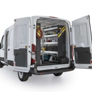 Ranger Design Ford Transit Mobile Service Package, FTM-16 Installed, Rear Driver View