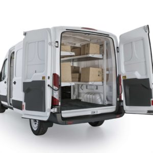 Ranger Design Shelving for Ford Transit Delivery Package TCL-19 Installed - Rear Driver View