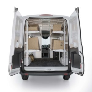 Ranger Design Shelving for Ford Transit Delivery Package TCL-19 Installed - Rear View