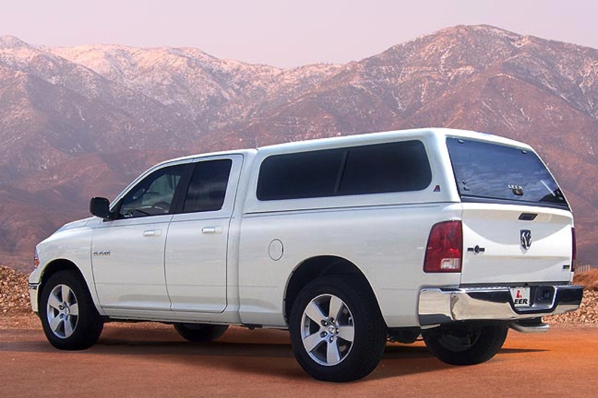 White LEER 100XR Truck Cap Installed on Dodge RAM from American Camper Shells.