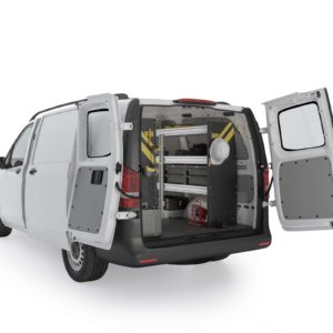 Ranger Design Shelving Mercedes Metris Service Package MML-16 Installed - Rear Angle