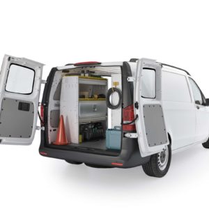 Ranger Design Aluminum Van Shelving Package for Mercedes Metris All WB – MML-27 - Rear Angle