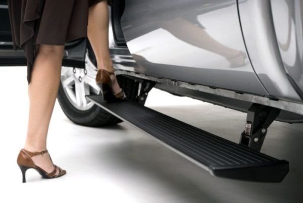 AMP Research PowerStep running board automatically extends when door opens.