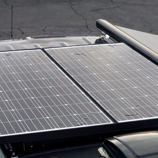 Close up view of solar panels on van installed by American Trucks and Vans