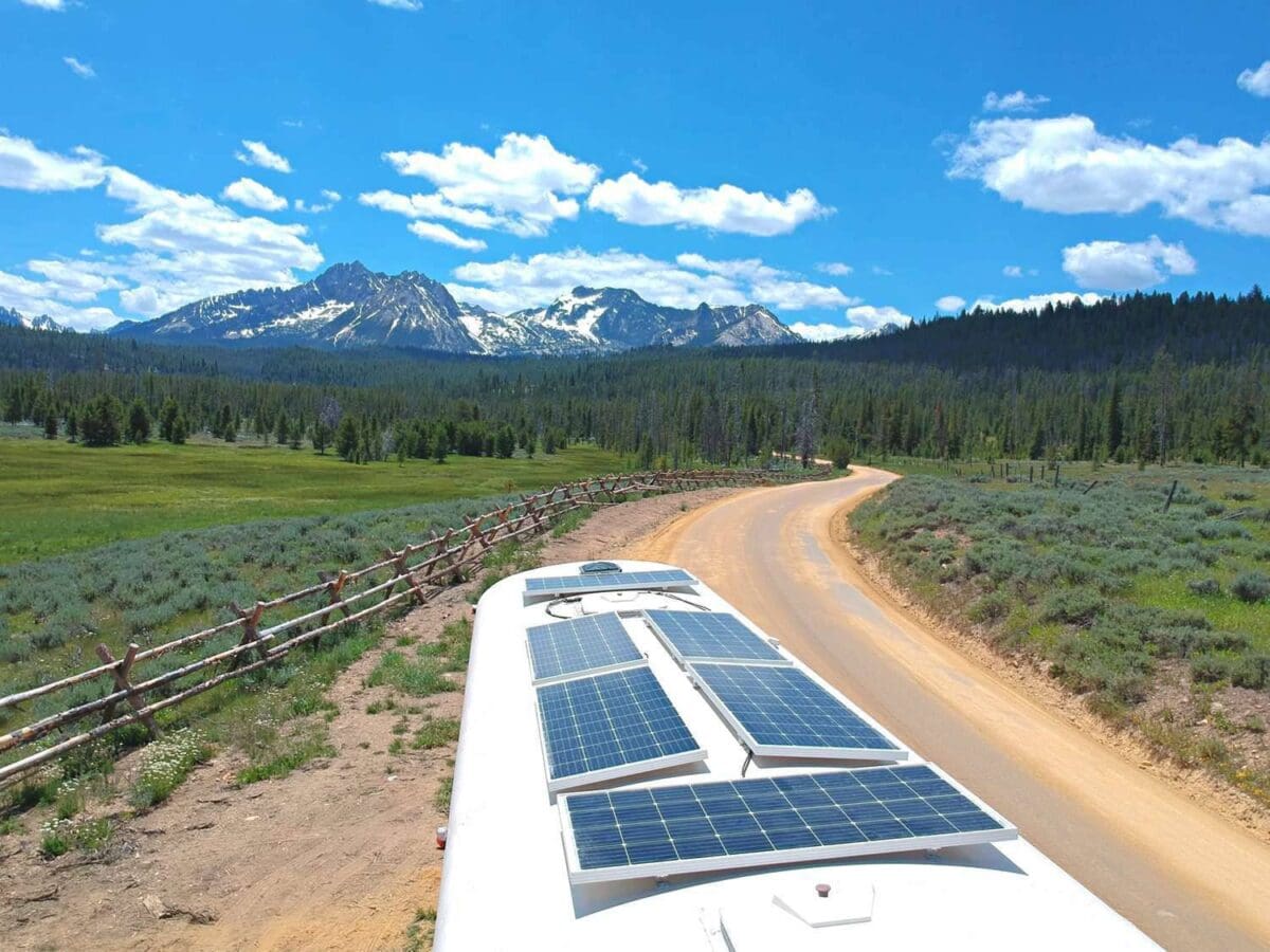 Go Solar Panels on RV Rooftop in Backcountry