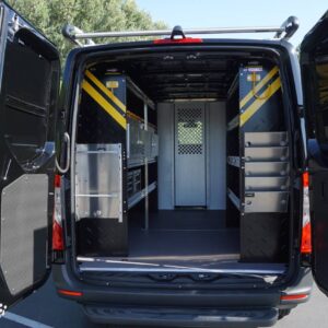 Roof Rack and Ranger Design Shelves on Van Upfitted by American Trucks & Vans