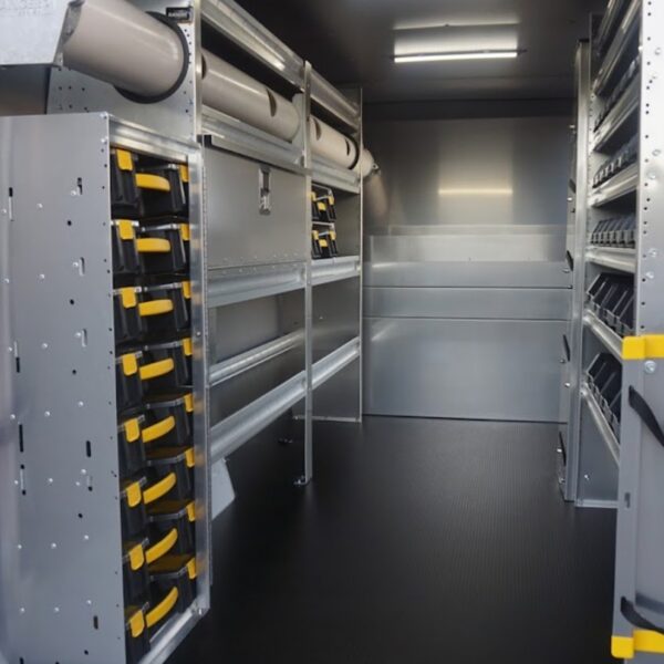 Ranger Design Shelving and Part Bins in Plumbing Van.