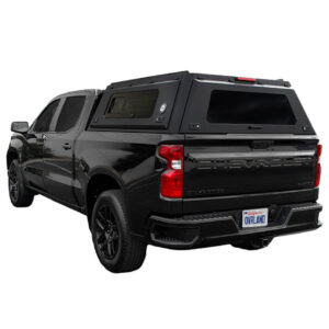Overland Vehicle Systems truck cap installed on Chevy Silverado and GMC Sierra 1500 5.8 foot bed