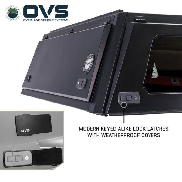 Overland Vehicle Systems truck cap keyed alike locking latches for secure access