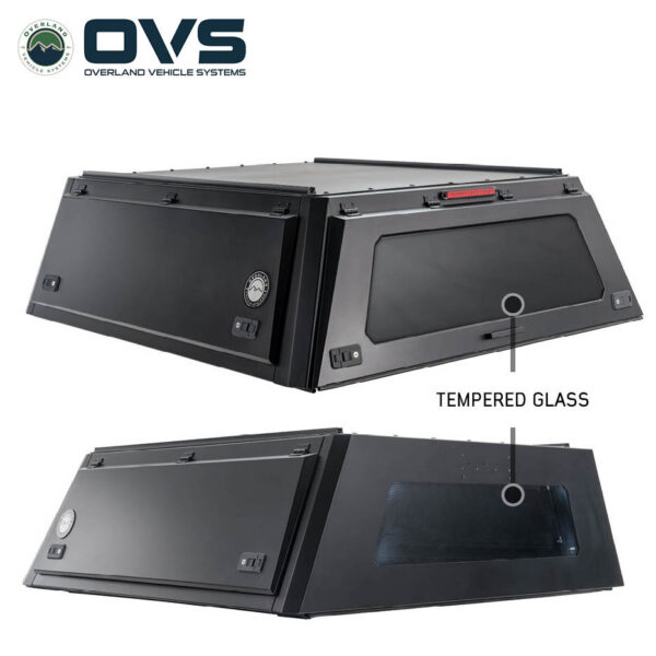 Overland Vehicle Systems truck cap tempered glass windows for strength and visibility