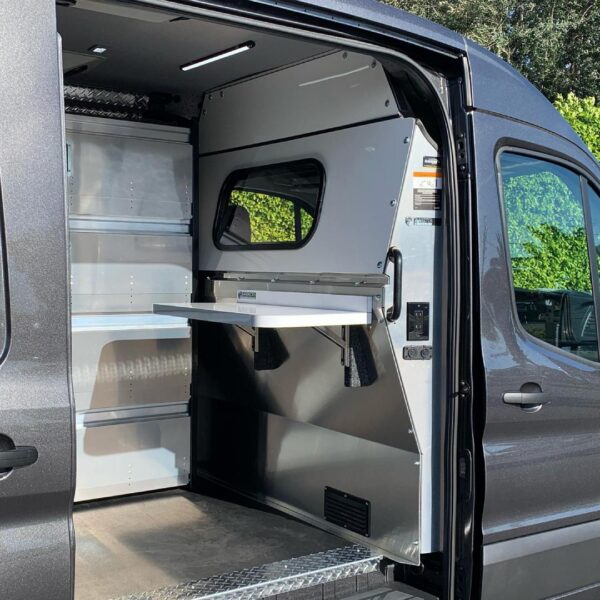Kingpin Lighting in custom CSI van build with cabinet and task lighting