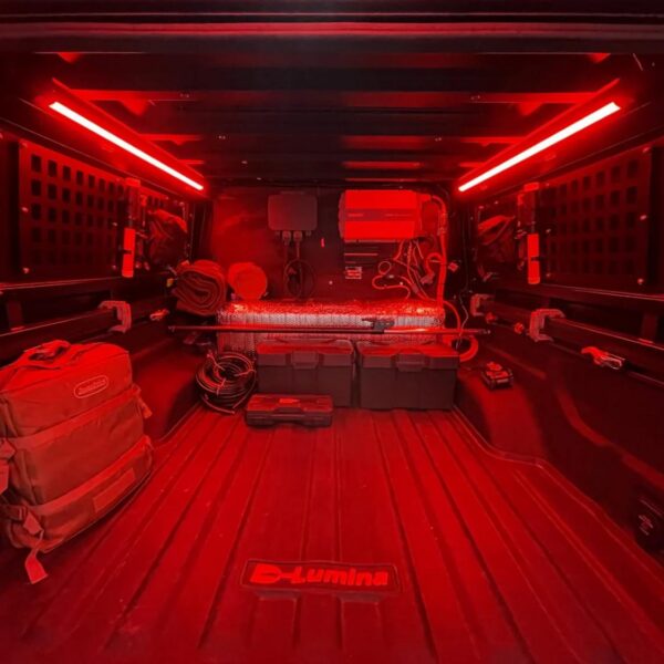 Kingpin Lighting red LED mode preserving night vision in truck bed