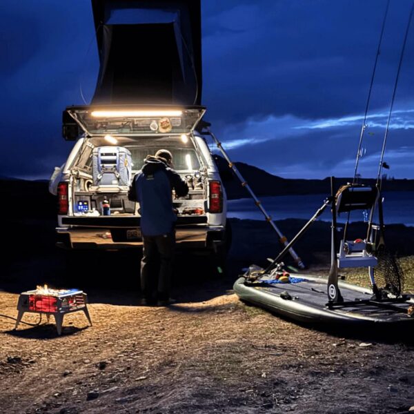 Kingpin Lighting used for early morning fishing setup with truck bed lighting