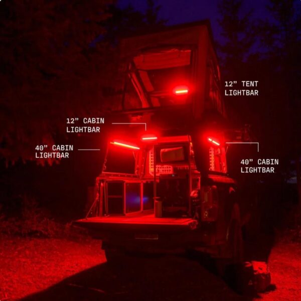 Kingpin Lighting installed on truck with rooftop tent and multiple light bars